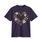 Floral Rosary Heart T-Shirt — Faith-Inspired Floral Tee