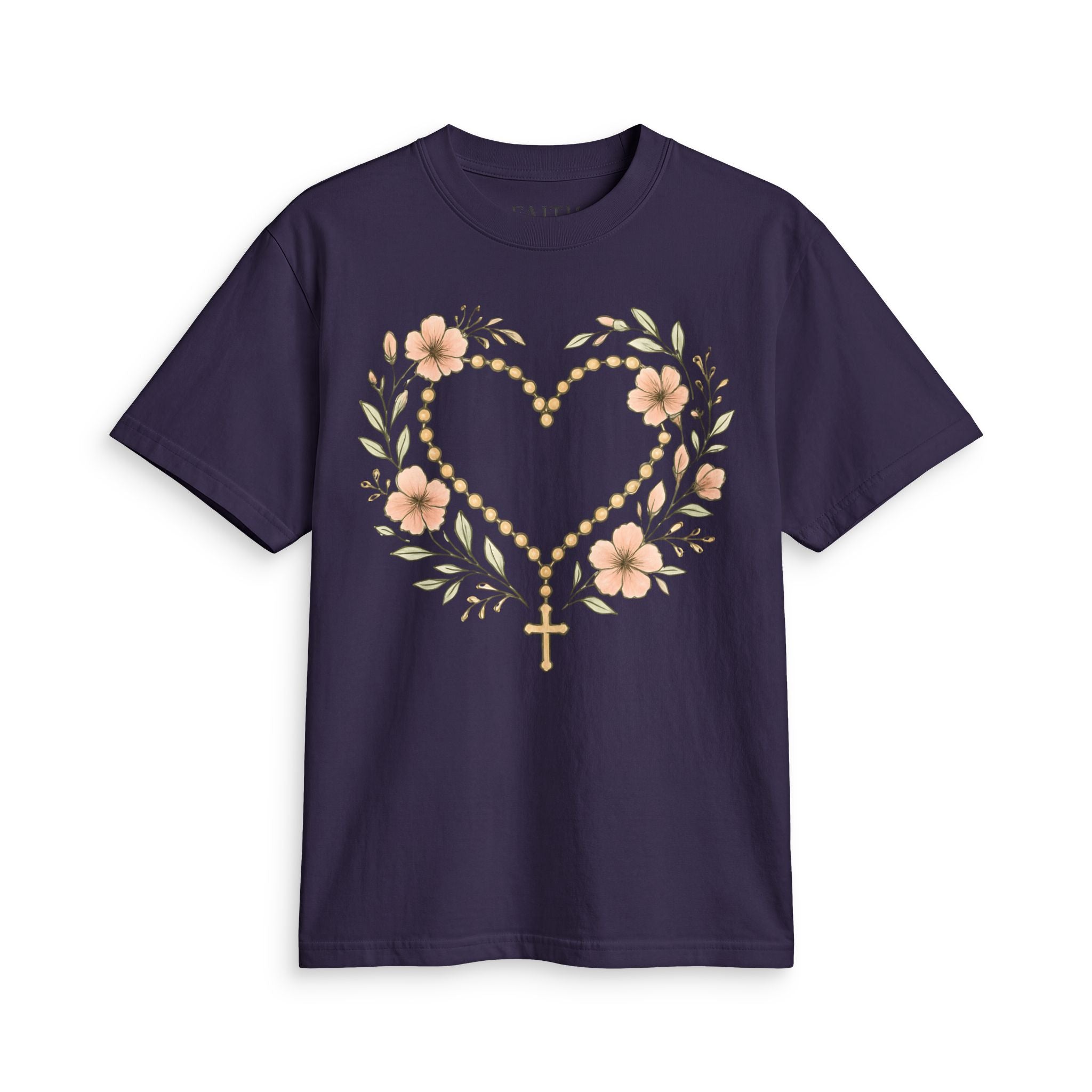 Floral Rosary Heart T-Shirt — Faith-Inspired Floral Tee