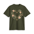 Floral Rosary Heart T-Shirt — Faith-Inspired Floral Tee