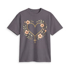 Floral Rosary Heart T-Shirt — Faith-Inspired Floral Tee