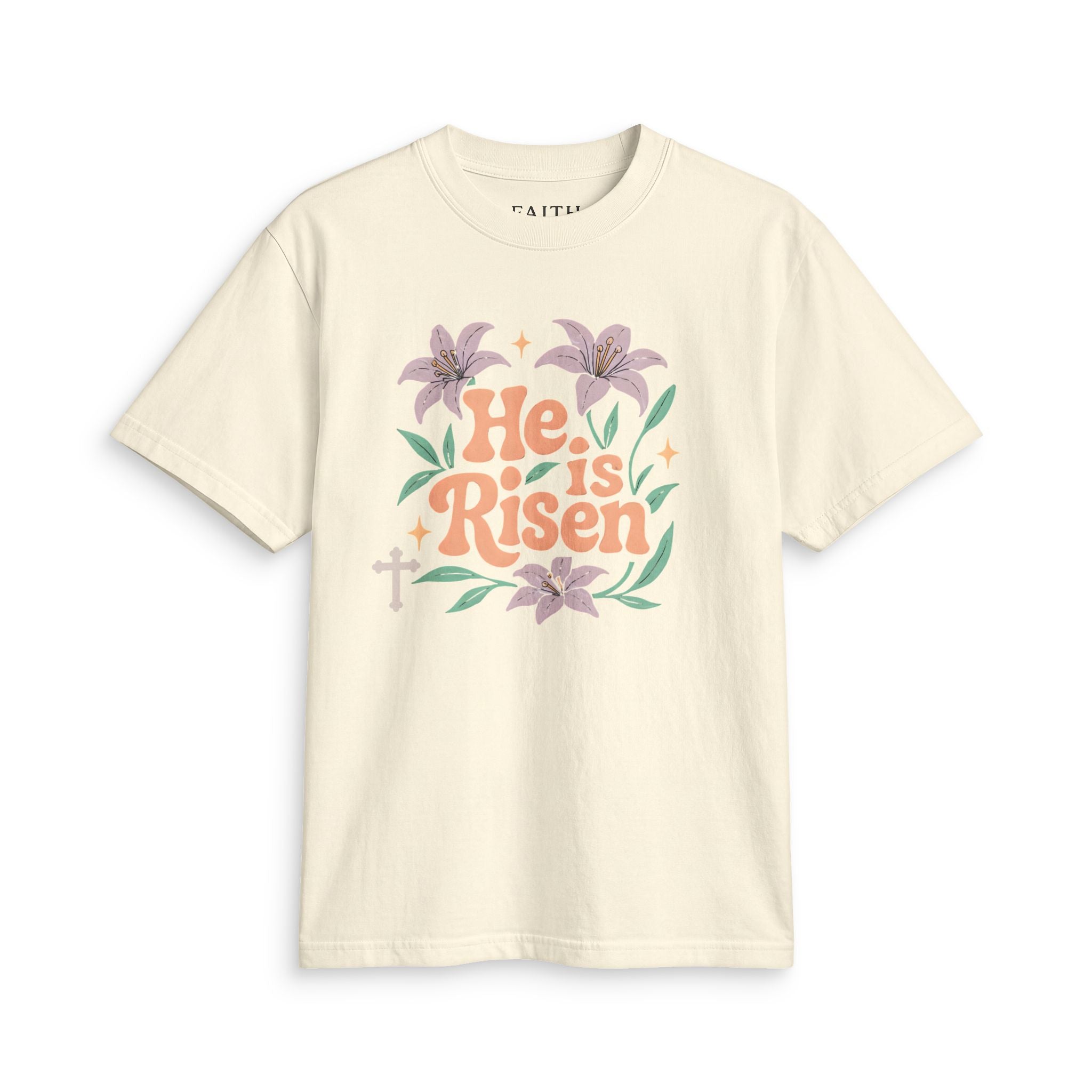 He Is Risen Floral Christian Tee — Soft Cotton Faith Shirt
