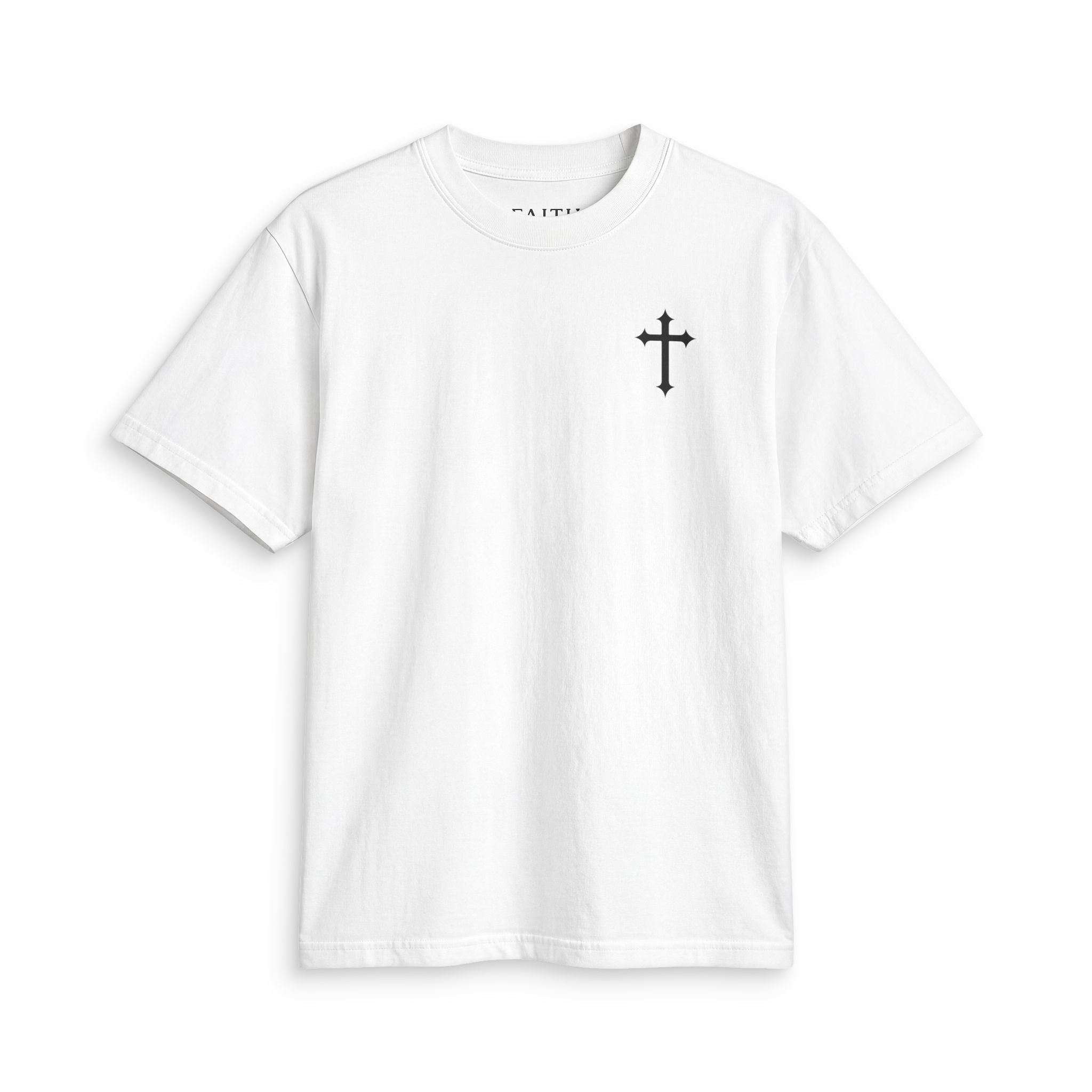 Minimal Cross T-Shirt — Small Chest Cross Graphic Christian Tee