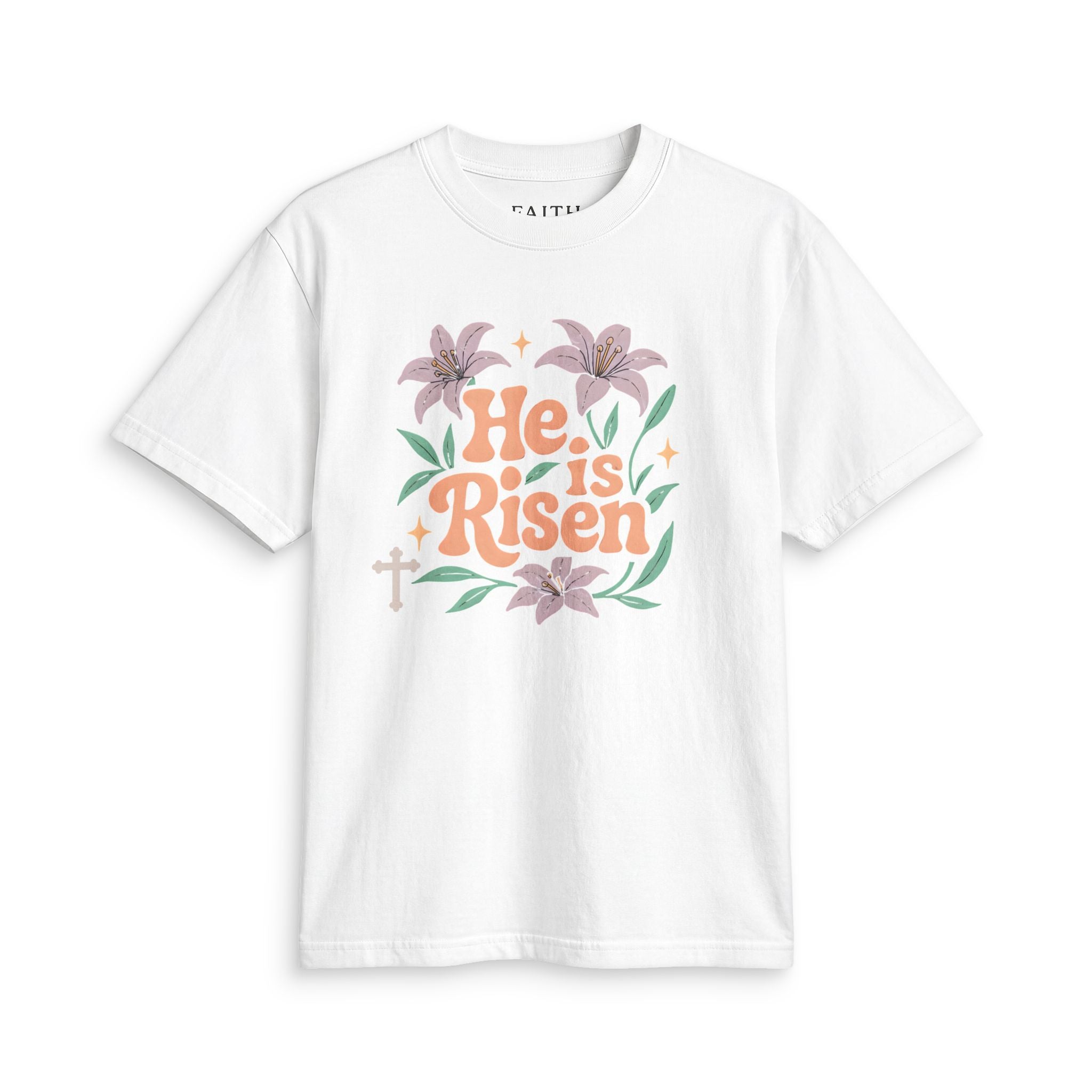 He Is Risen Floral Christian Tee — Soft Cotton Faith Shirt