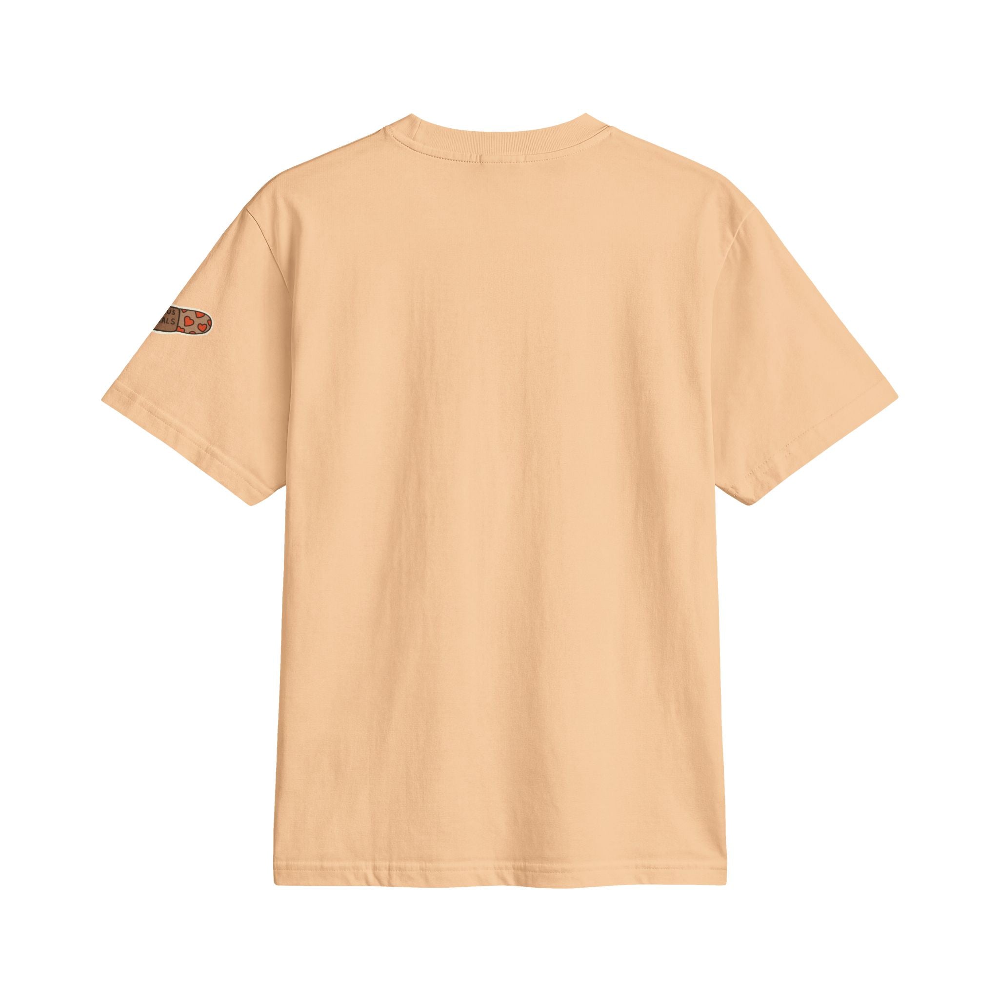 Minimal Cross Tee — Small Chest Cross & "Jesus Heals" Sleeve Patch