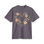 Floral Rosary Heart T-Shirt — Faith-Inspired Floral Tee