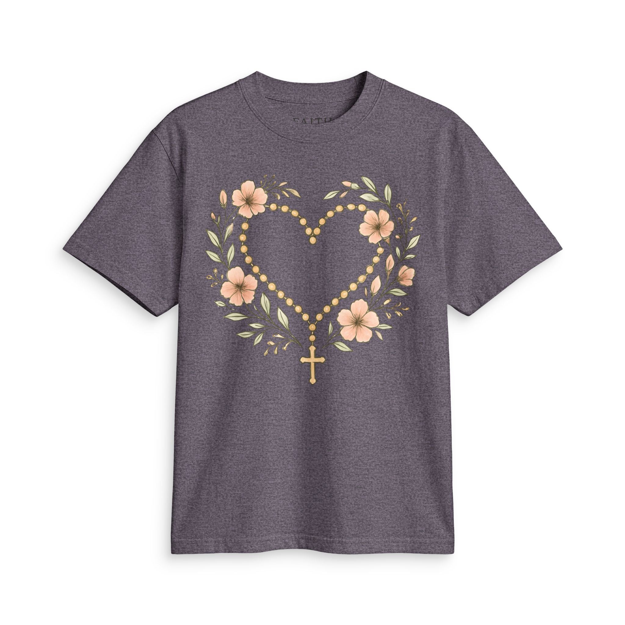 Floral Rosary Heart T-Shirt — Faith-Inspired Floral Tee
