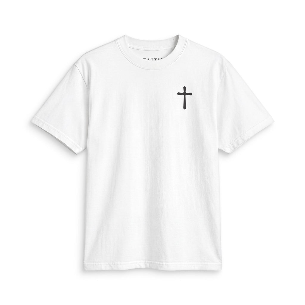 Minimal Cross Tee — Small Chest Christian Cross T-Shirt