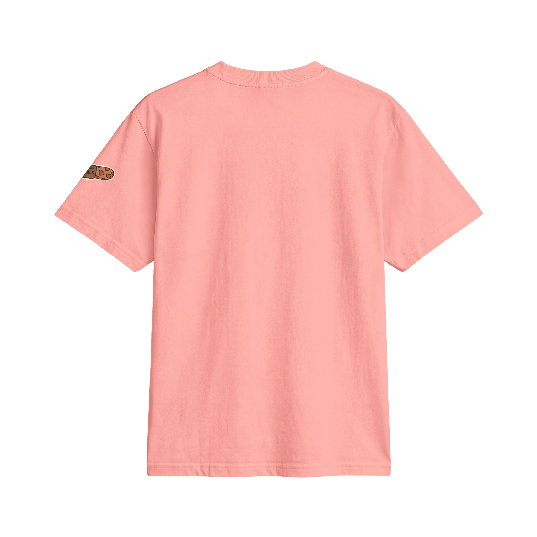 Minimal Cross Tee — Small Chest Cross & "Jesus Heals" Sleeve Patch