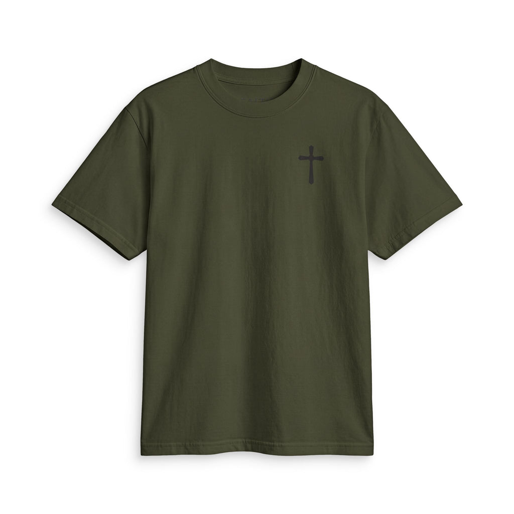 Minimal Cross Tee — Small Chest Christian Cross T-Shirt