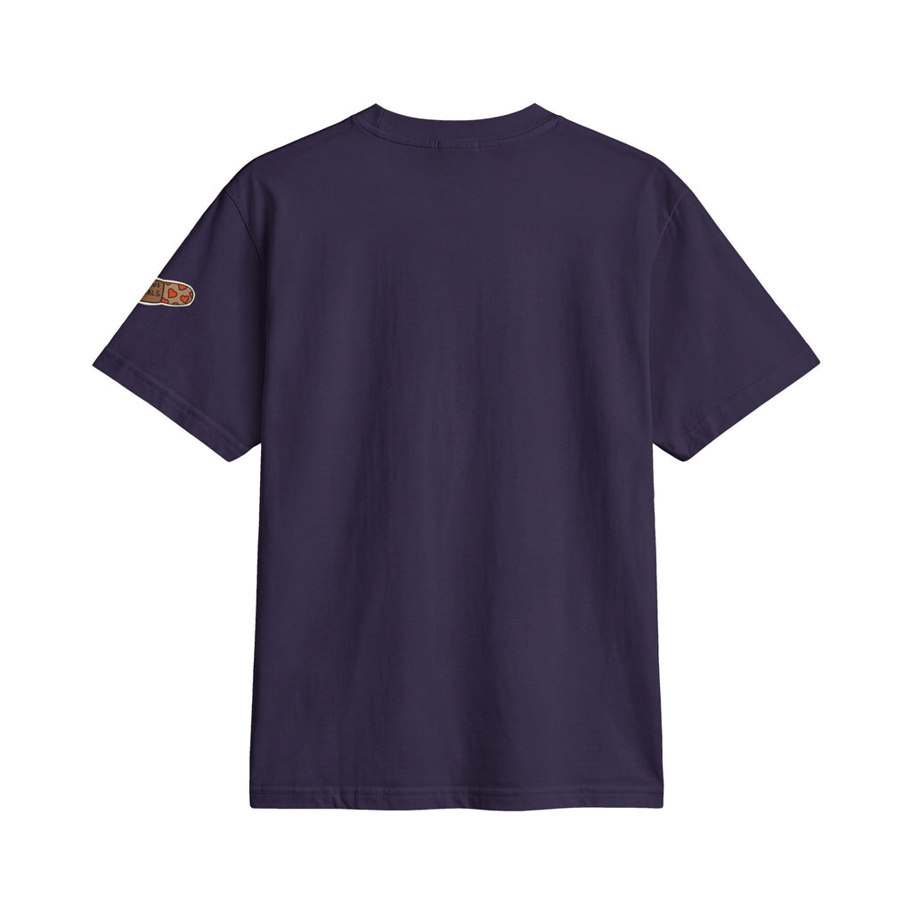 Minimal Cross Tee — Small Chest Cross & "Jesus Heals" Sleeve Patch