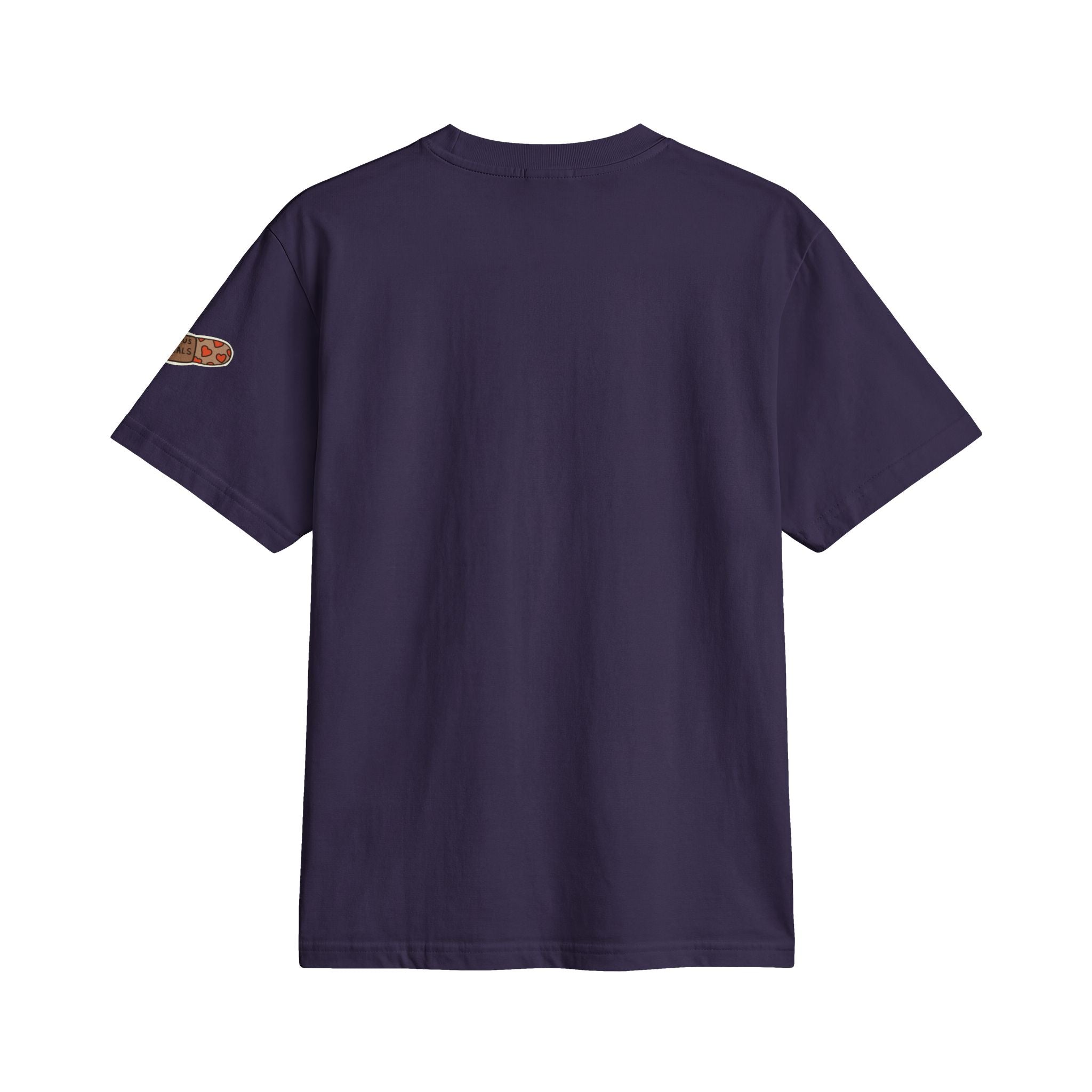 Minimal Cross Tee — Small Chest Cross & "Jesus Heals" Sleeve Patch