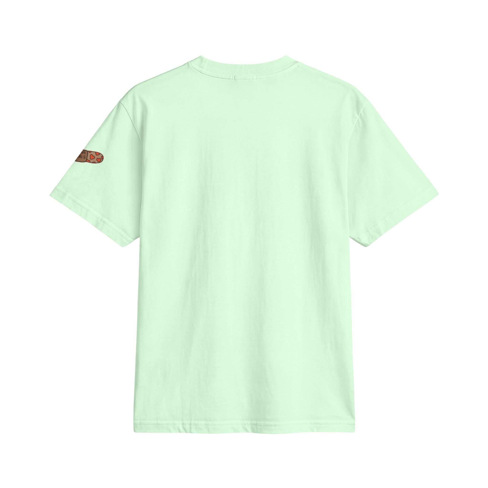 Minimal Cross Tee — Small Chest Cross & "Jesus Heals" Sleeve Patch