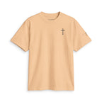 Minimal Faith Active T-Shirt — Tiny Tonal Cross & "I Spell Truth Jesus" Sleeve