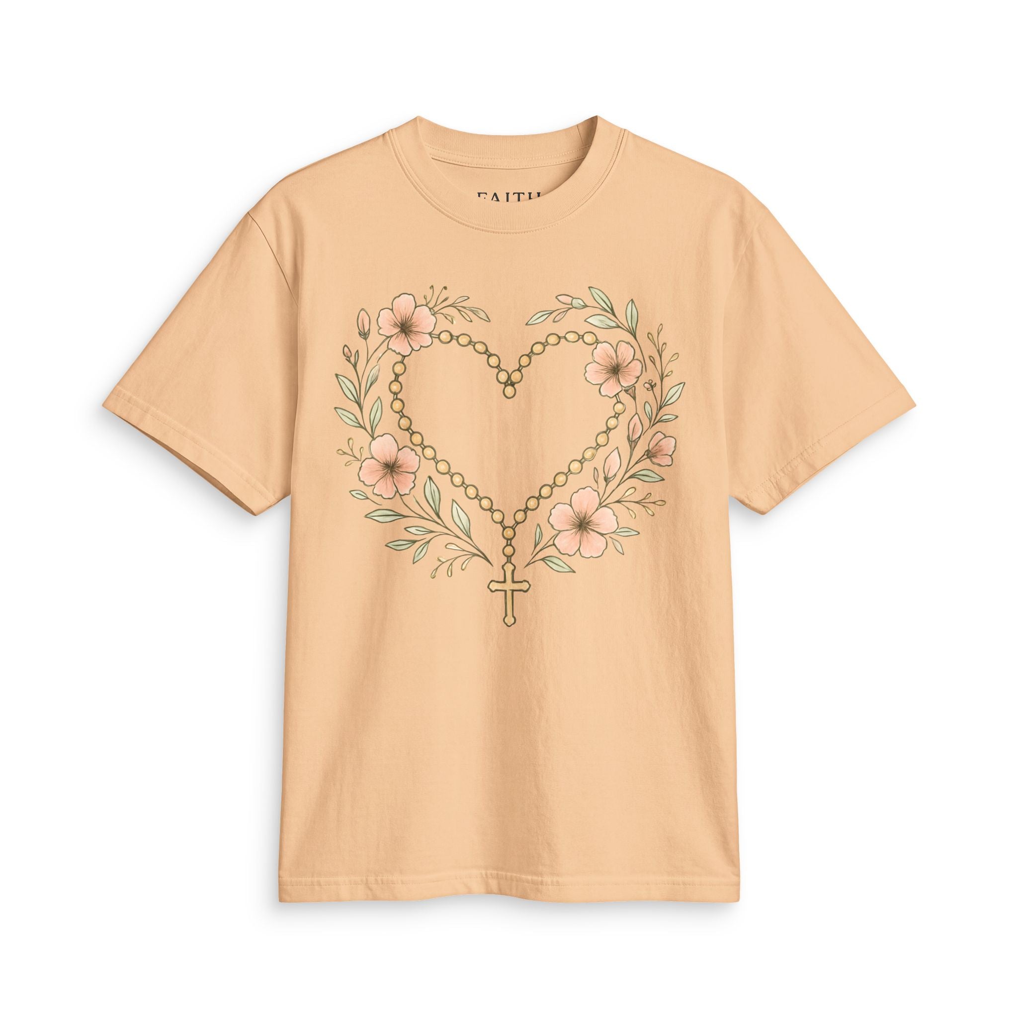 Floral Rosary Heart T-Shirt — Faith-Inspired Floral Tee