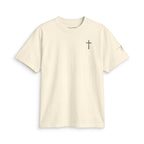 Minimal Faith Active T-Shirt — Tiny Tonal Cross & "I Spell Truth Jesus" Sleeve